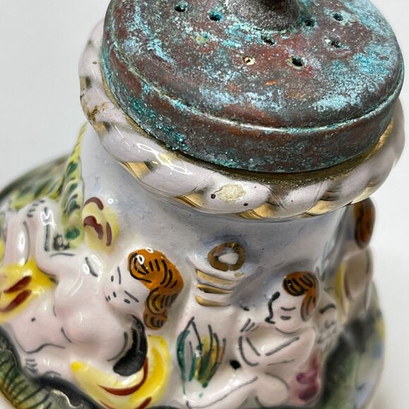 Vintage Salt Shaker And Pepper Grinder Set Porcelain and Brass Made In Italy - Picture 11 of 16